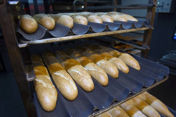 Frisch gebackenes Brot aus dem Ofen, eine kleine private Bäckerei, ukrai — Stockfoto