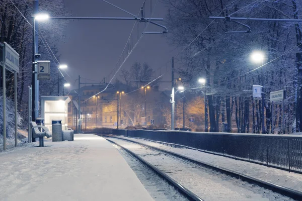 Ljubljana Tivoli train station on a snowy night — Stock Photo, Image