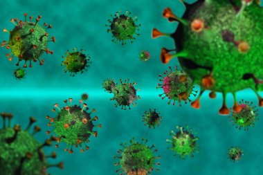 Yeni Coronavirus 2019-nCov mikroskop altında, kavramsal 3D görüntüleme. Salgın. Salgın hastalıklar, sağlık hizmetleri ve aşı kavramları