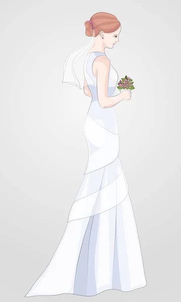 Novia suave en un vestido largo — Vector de stock