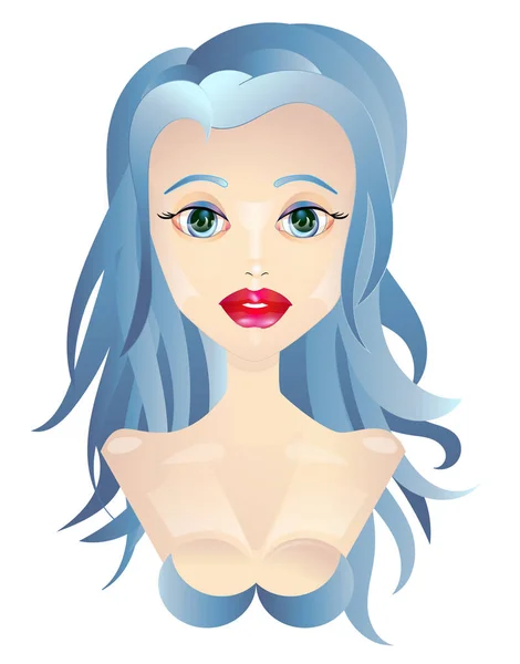 Glamouröses Mädchen mit blauen Haaren und Cartoon-Auftritt — Stockvektor