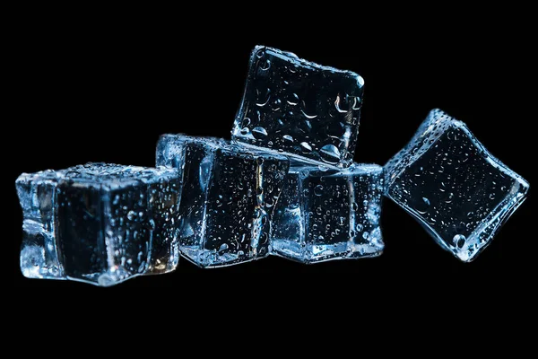 Cubes de glace en gouttes d'eau sur fond noir — Photo