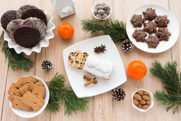 Arrangement of Gingerbread, Spiced Biscuits and Christstollen — Stock Photo, Image