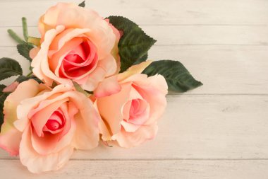 Pembe Gül ışık üzerinde ahşap arka plan gri