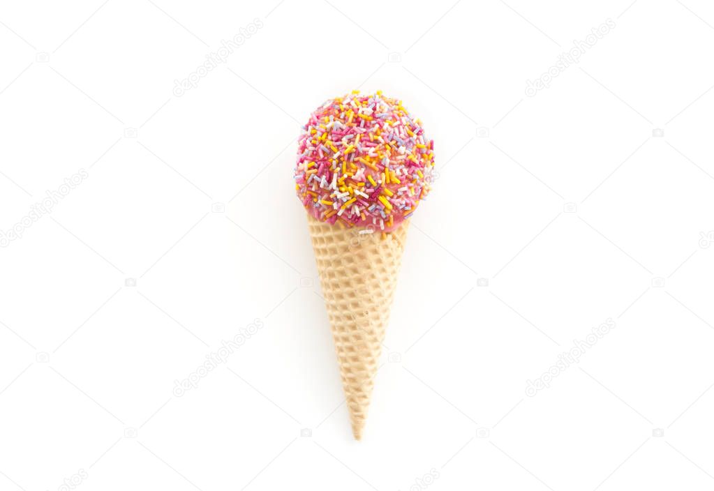 Ice Cream Cone Raspberry Ice Cream decorated with Sprinkles  