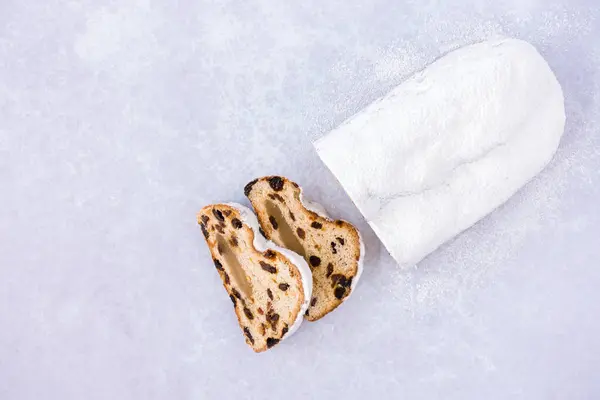 Homemade Stollen, Christstollen with Marzipan Cut in Slices — Stock Photo, Image