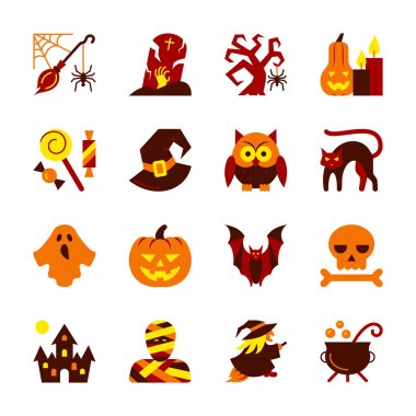 Cadılar Bayramı Icon set. Düz tasarım sembolü koleksiyonu