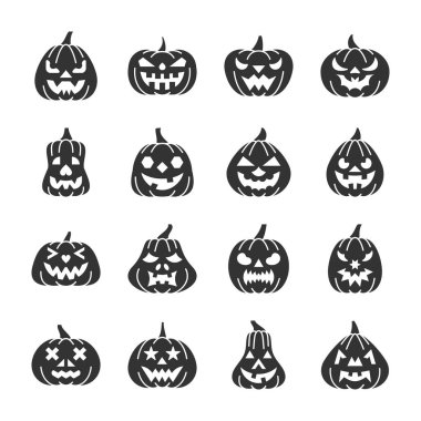 Cadılar Bayramı Balkabağı siyah siluet simge seti