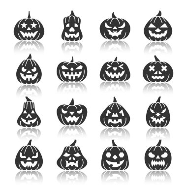 Cadılar Bayramı Balkabağı tek renkli siluet simge seti