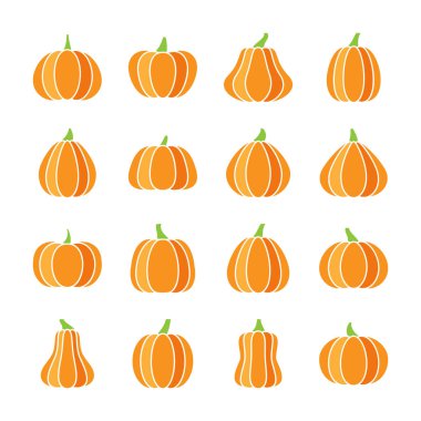 Düz Tasarım renkli Cadılar Bayramı Balkabağı Icon set