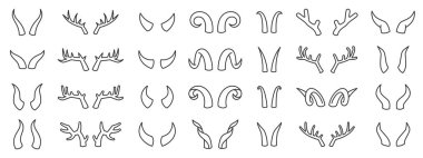 Boynuzlu hayvan geyiği şeytan basit çizgi vektör kümesi