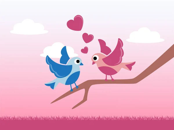 Sevgililer Günü'nde aşk kuşlar — Stok Vektör