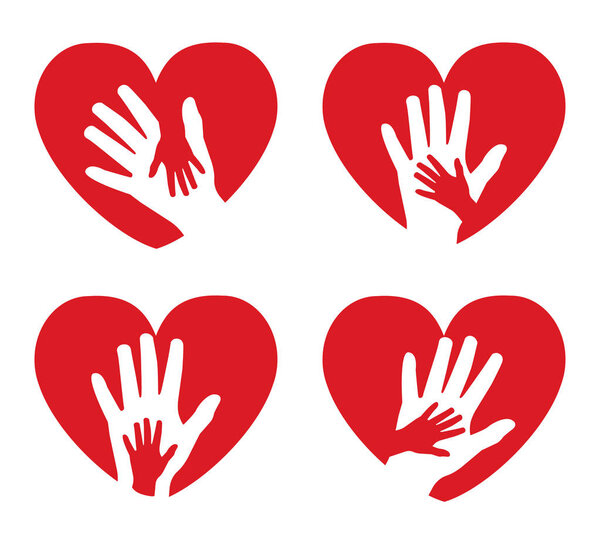 Set of icons with hands and hearts
