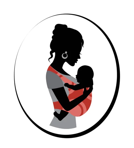 Woman is holding a baby in a sling — Stock Vector