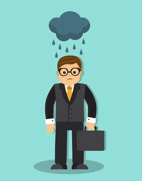 Triste hombre de negocios bajo la lluvia — Vector de stock