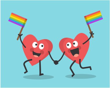 Sevgililer Günü İki şirin duygu simgesi Kalplerinde küçük gökkuşağı bayrağı var