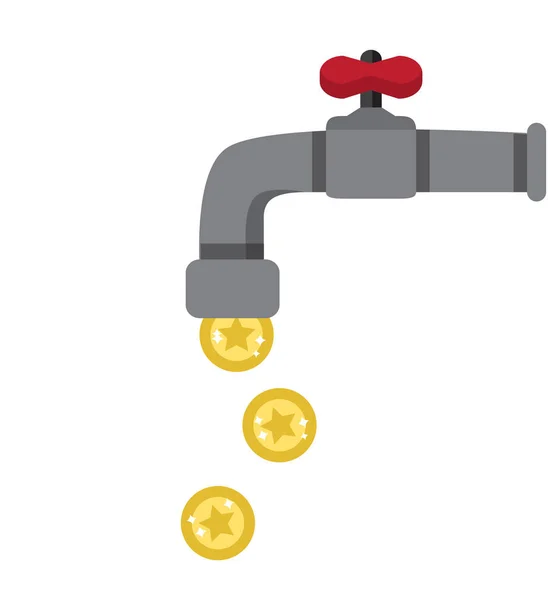 Metal Tap Red Valve Tap Drop Gold Coins — 스톡 벡터