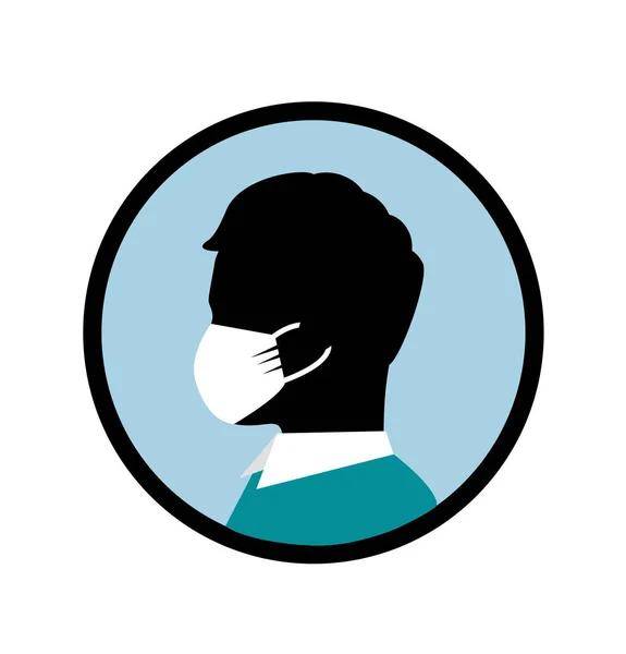 Silhouette Man Profile Protective Medical Mask — Stock Vector