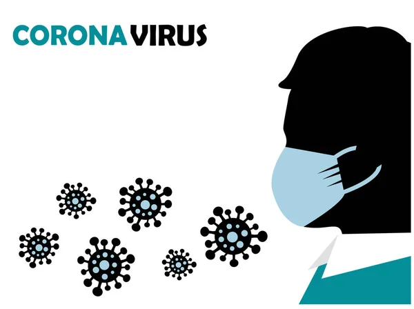 Black Silhouette Profile Man Protective Mask Viruses — Stock Vector