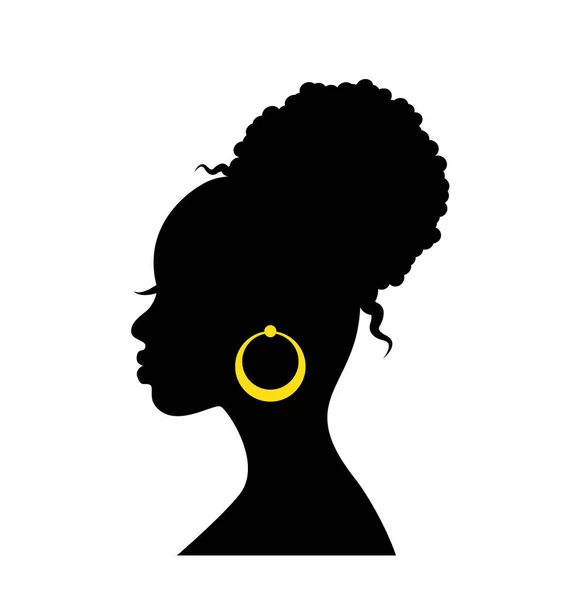 Silueta Elegante Negro Cabeza Una Mujer Africana Perfil Con Pelo — Vector de stock