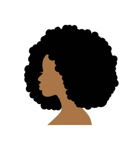 巻き毛の多いプロフィールでアフリカ人女性の頭の色優雅なシルエットと壮大な髪型 — ストックベクタ