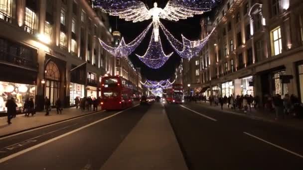 Boże Narodzenie światła wyświetlacz na Regent Street w Londynie — Wideo stockowe