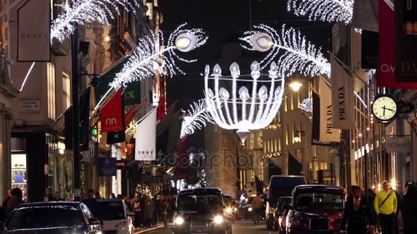 Noel ışıkları ekran Bond Street Londra aç — Stok video