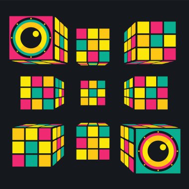 Rubik küpü. T-shirt tasarım, vektör çizim.