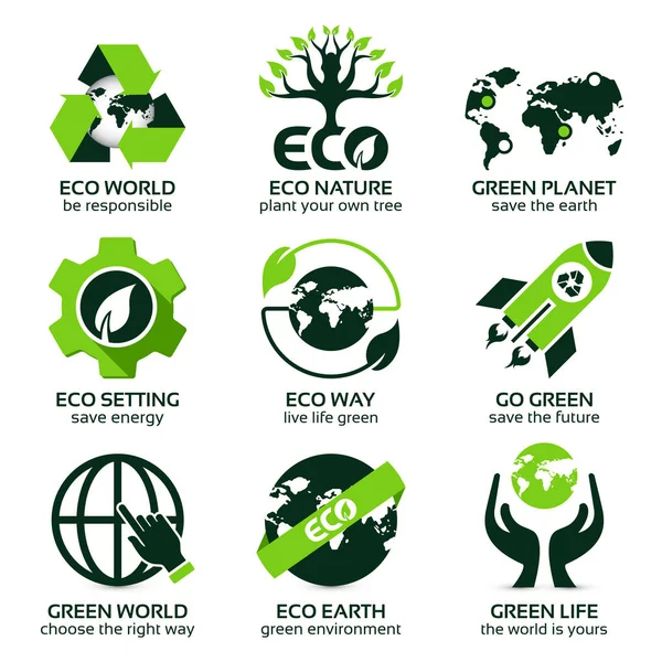 Set de iconos planos para eco planeta verde — Archivo Imágenes Vectoriales