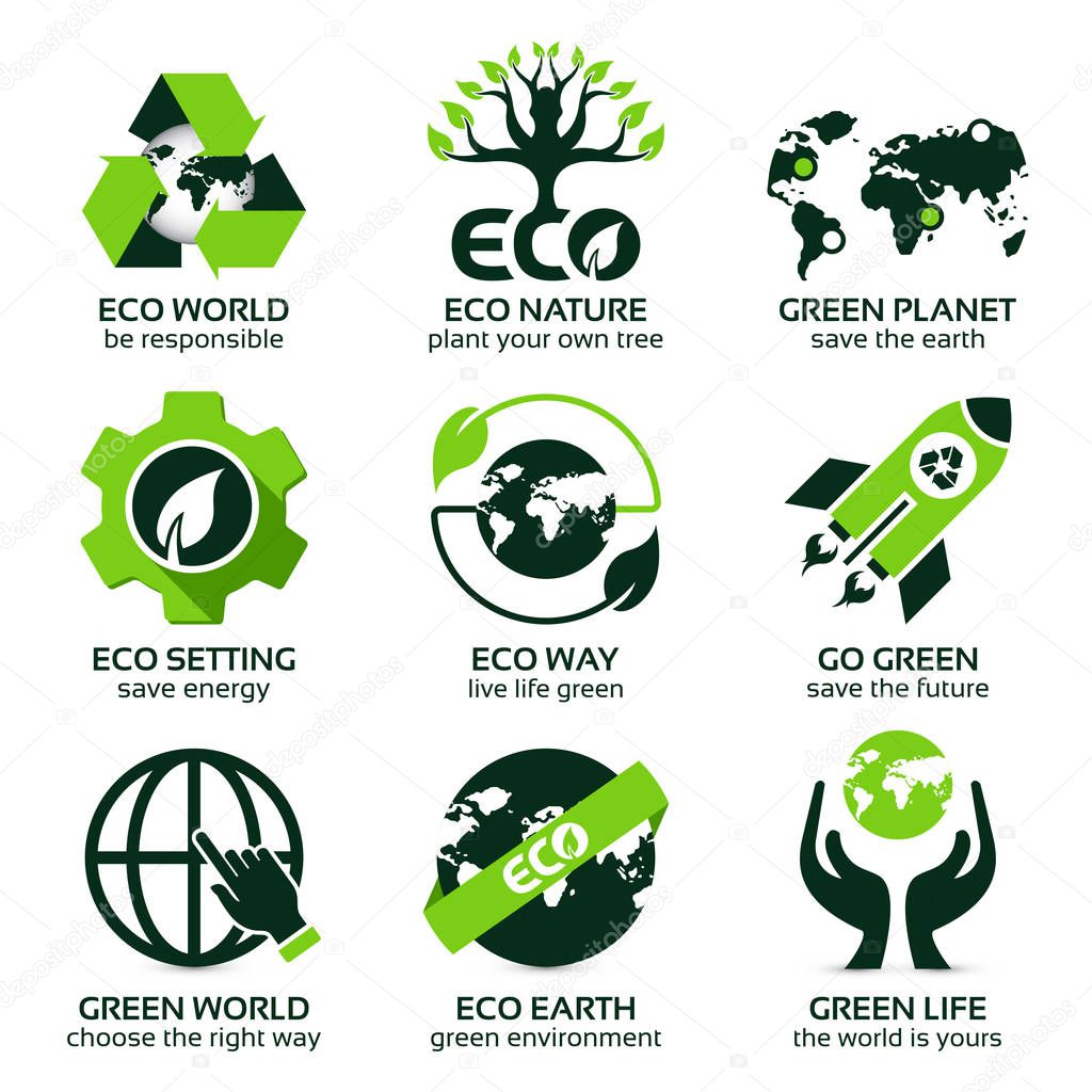 flat icon set for green eco planet