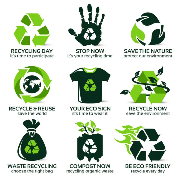 Conjunto de iconos planos para el reciclaje ecológico — Vector de stock