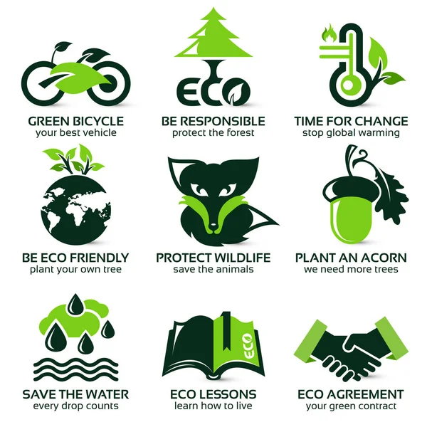 Conjunto de iconos planos para un entorno ecológico — Vector de stock