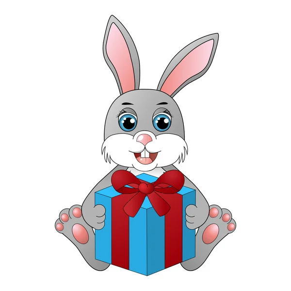 Niedlichen Karikatur-Kaninchen mit einer Geschenkbox — Stockvektor