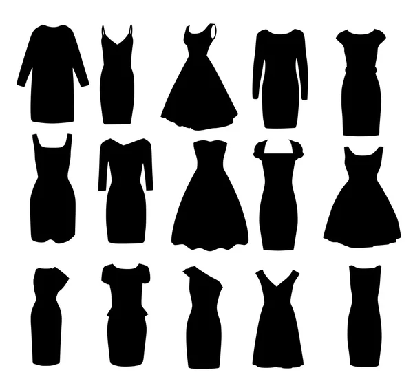 Establecer si negro diferentes formas de noche vestidos de cóctel vector — Archivo Imágenes Vectoriales