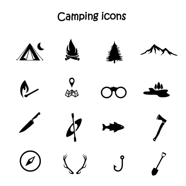 Camping icono conjunto vector — Vector de stock