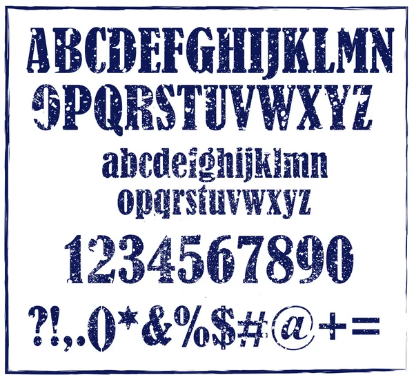 Antiguo alfabeto estilo sello de goma retro con números y signos vector — Archivo Imágenes Vectoriales