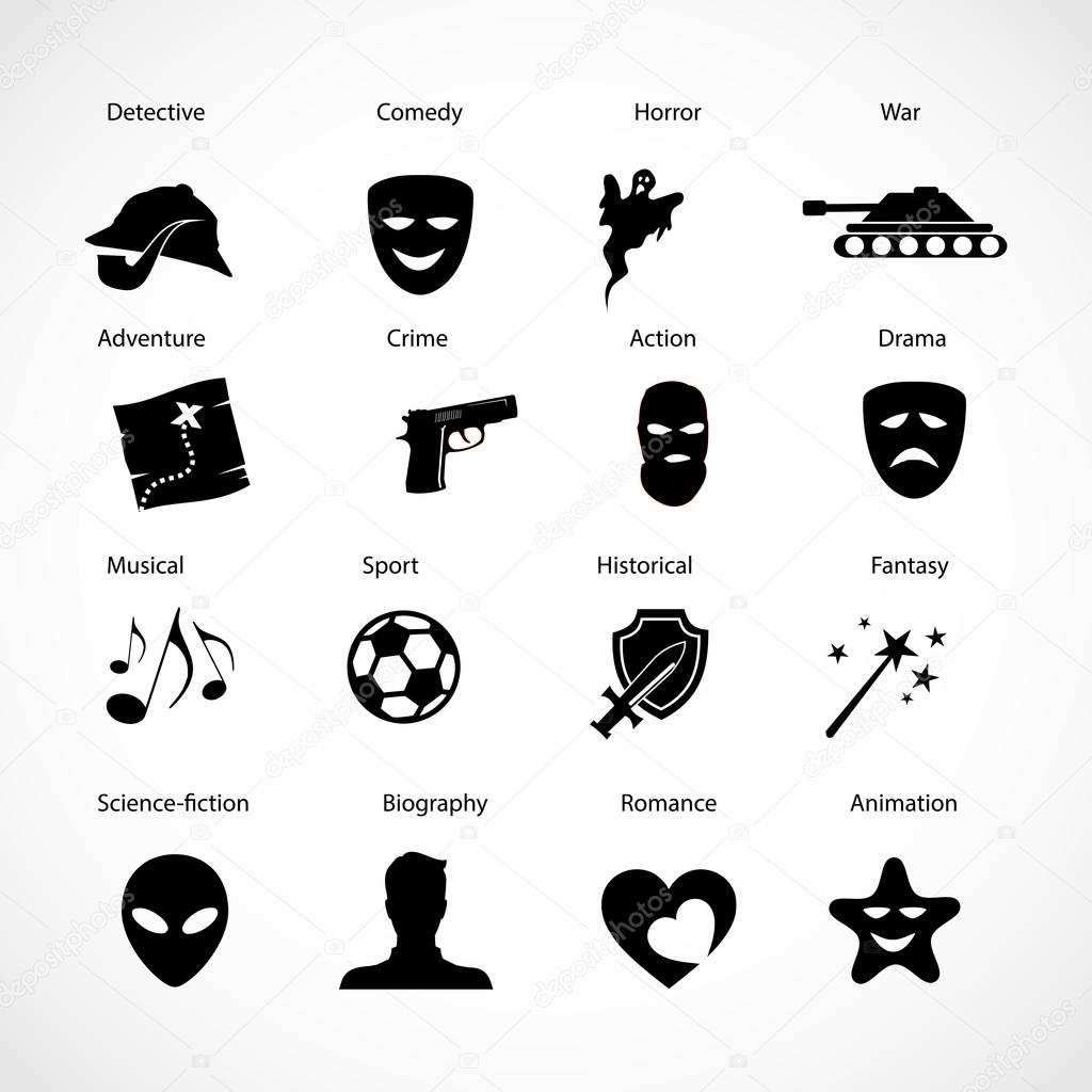 Movie genres icon set vector