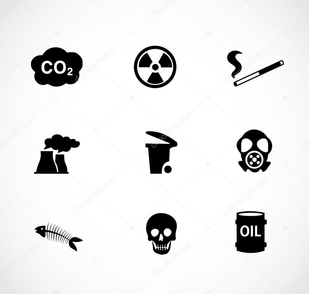 Pollution icon set vector
