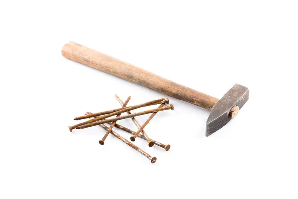 Old hammer and nails — Stock Photo, Image