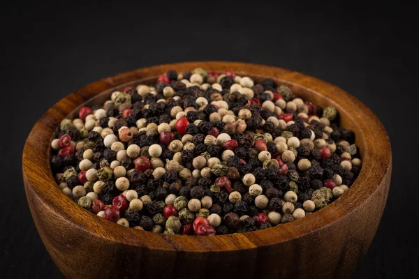 Bowl Various Pepper Peppercorns Seeds Mix Black Stone — Stock Photo, Image