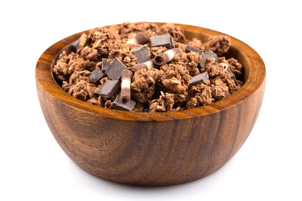 Makro Närbild Choklad Müsli Med Bitar Choklad — Stockfoto