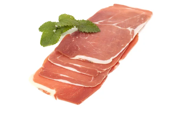 Closeup Piece Spanish Serrano Ham Isolated White — Stock Photo, Image