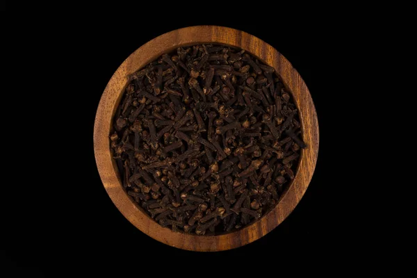 Clove Spice Wooden Bowl Dark Stone Plate Background — Stock Photo, Image