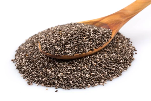 Chia Seeds Wooden Spoon White Background — Stock Photo, Image