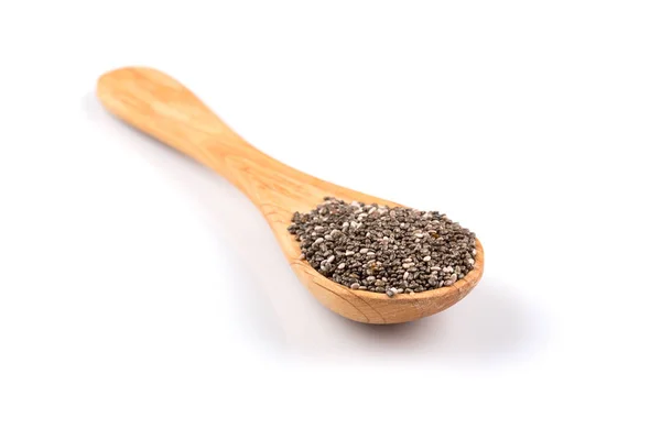 Chia Seeds Wooden Spoon White Background — Stock Photo, Image