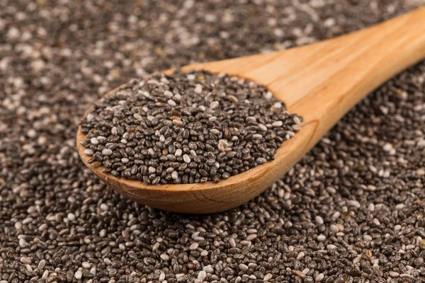 Chia Seeds Wooden Spoon Chia Background — Stock Photo, Image