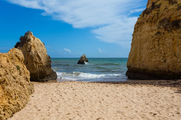 Felsige Klippen Der Küste Des Atlantiks Lagos Algarve Portugal — Stockfoto