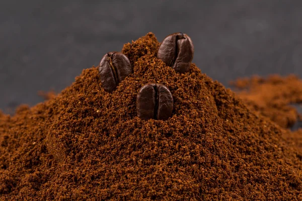 Coffee bean on powder closeup — Stock Photo, Image
