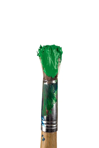 緑色の塗料とブラシします。 — ストック写真