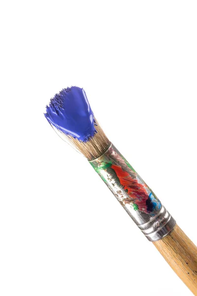 Cepillo con pintura azul — Foto de Stock